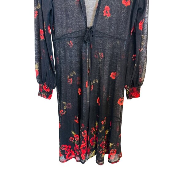 NWOT Ember Medium Black Sheer Floral Duster Cardigan Tie Closure - Picture 4 of 9